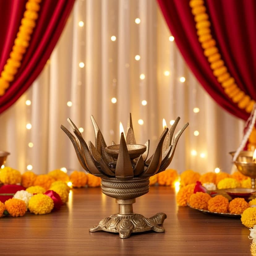 Brass Table Decor Oil Lamp Deepak On Tortoise - Feng Shui Brass Deepak for Positivity, Height : 3.5 Inch (BSMAS1172 A)