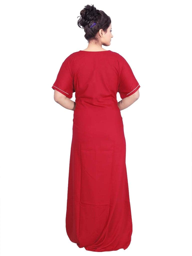 VALENCIA SLEEPWEAR Women's Cotton Embroidered Maxi Nighty (VS-NmarooVS-N_LP1_Maroon_Free Size) view 2