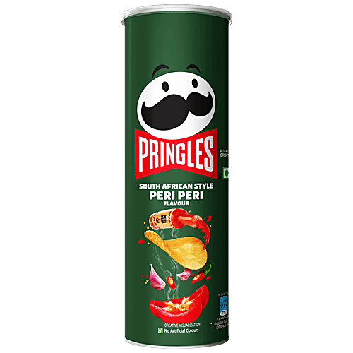 Pringles Potato Chips - Peri Peri Flavoured, Crunchy, Crispy, 107 g Can