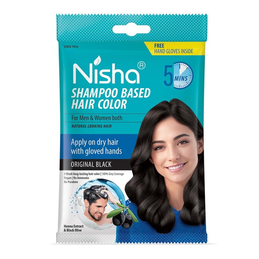 Nisha 5 Minute Shampoo Hair Colour Original Black 20ml Pack of 8, 5 Weeks Long Lasting Hair Colour Shampoo