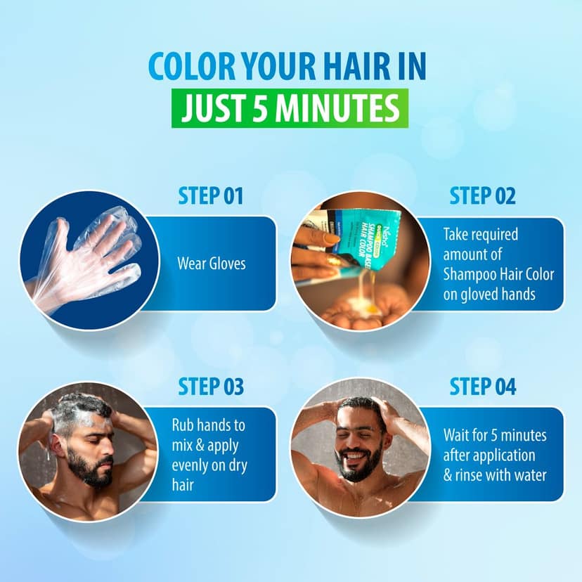 Nisha 5 Minute Shampoo Hair Colour Original Black 20ml Pack of 8, 5 Weeks Long Lasting Hair Colour Shampoo view 8