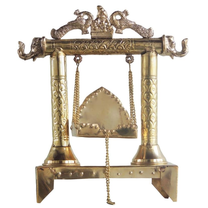 Brass Laddu Gopal Jhula for Puja ? Krishna Swing Statue, Height : 12.6 Inch (ASMAS227 B) view 2