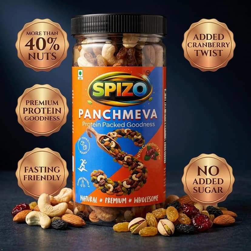 Spizo Panchmeva Dry Fruits Mix, 50g I Fit for Fasting | Healthy Snacks Mixed Nuts Contains Almonds, Cashews, Dates, Black Raisin, Green Raisin and Cranberries view 2