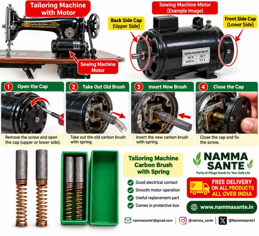 Tailoring Machine Carbon Brush with Spring | Sewing Machine Motor Carbon Brush view 2