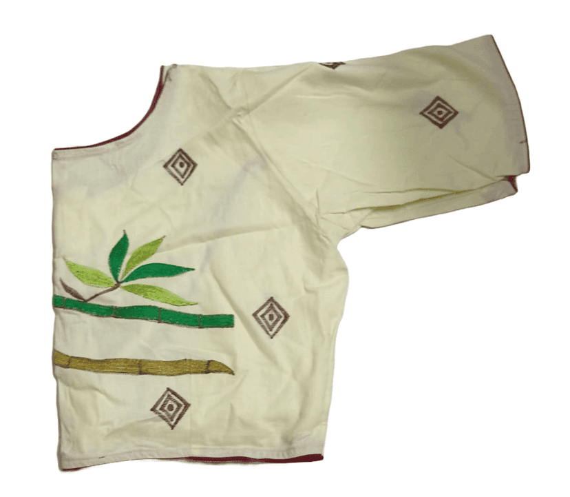 White Hand Embroidered Cotton Blouse With Bird Motif view 2