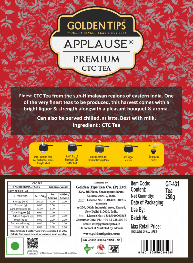 Golden Tips Applause Premium CTC Tea – Strong Assam CTC Black Tea,Rich Aroma & Full-Bodied Taste,Best with Milk (250g) view 2