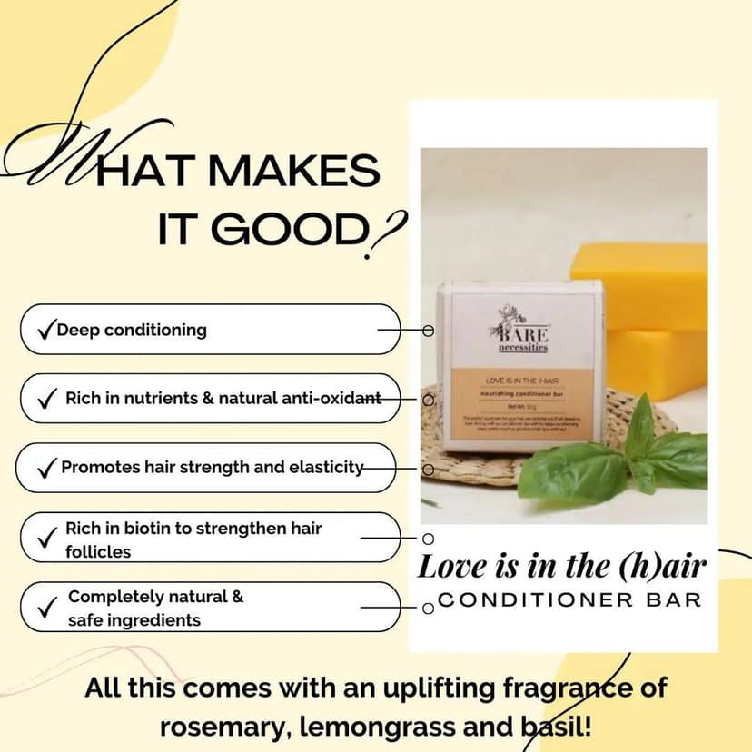 Bare Necessities Love is in the Hair Organic Conditioner Bar for Healthy Shiny Silky Smooth Hair view 4