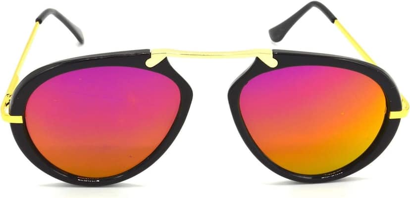HRINKAR Unisex Pilot Sunglasses Silver & Golden Frame, Green & Pink Lens (Medium) - Pack of 2 view 3