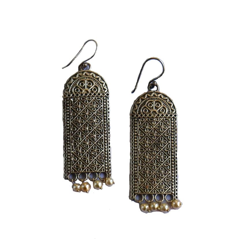 iha Elegant |Trendy Oxidized Dangler Earrings with Faux Pearls| Earrings for Women and Girls