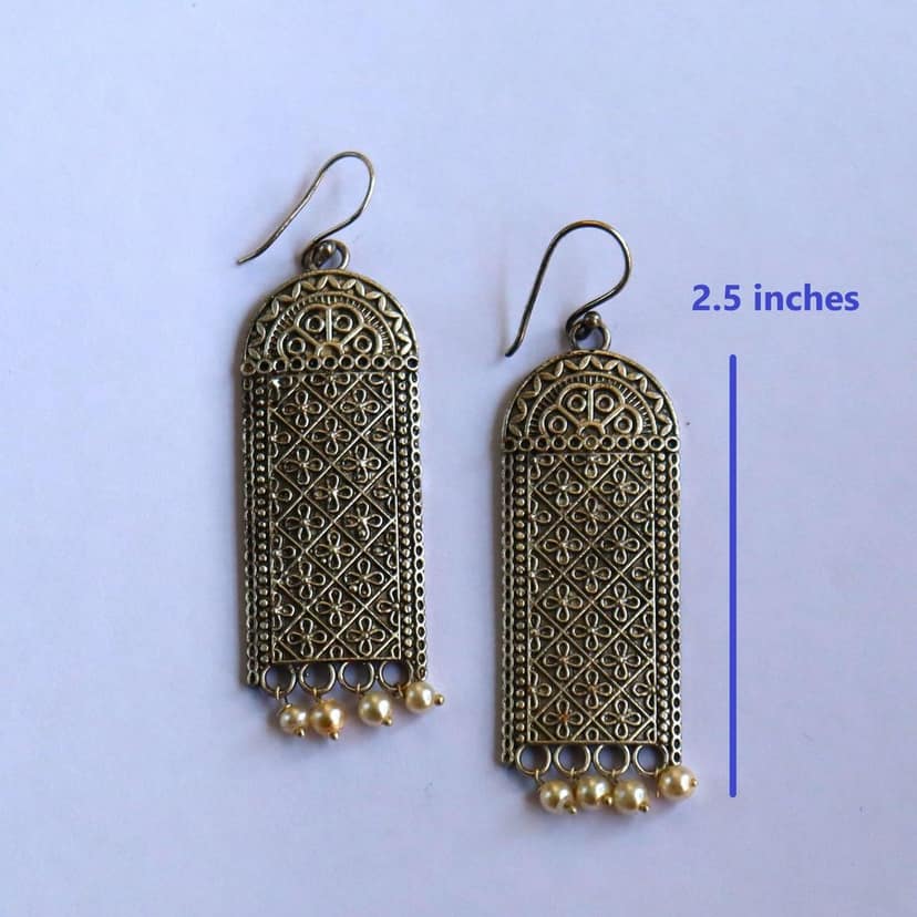 iha Elegant |Trendy Oxidized Dangler Earrings with Faux Pearls| Earrings for Women and Girls view 5
