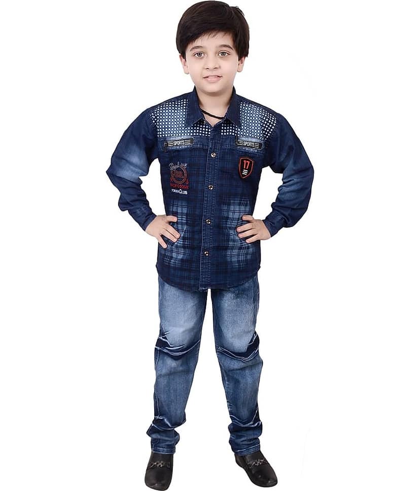Arshia Fashions Pack of 1 Boys Cotton Blend Shirt & Jeans Set ( Blue )