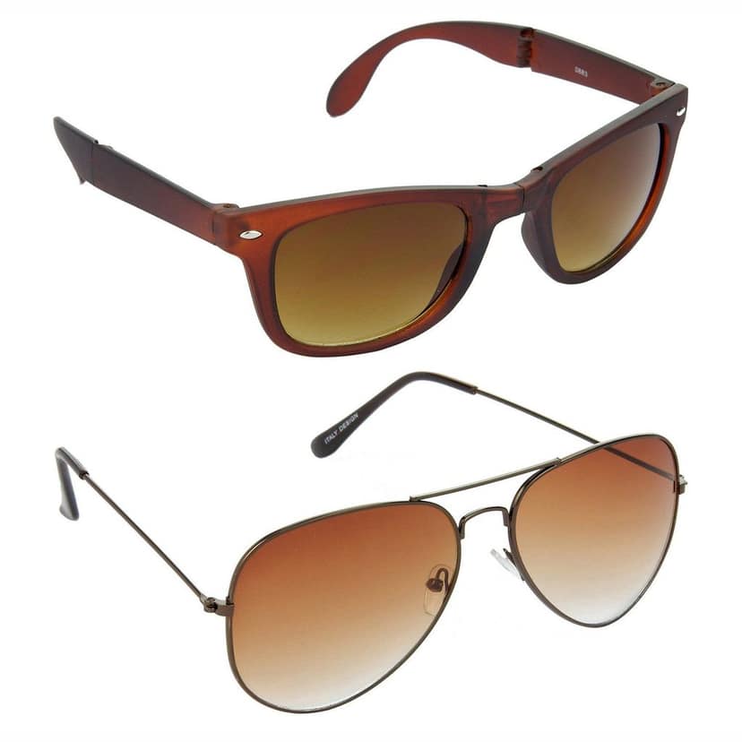 HRINKAR Men Women Boys & Girls Pilot & Rectangular Sunglasses Brown & Brown Frame, Brown & Brown Lens (Medium) Pack of - 2