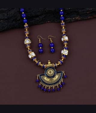 ShreejiHuf Alloy Blue Traditional Necklaces Set Long Haram