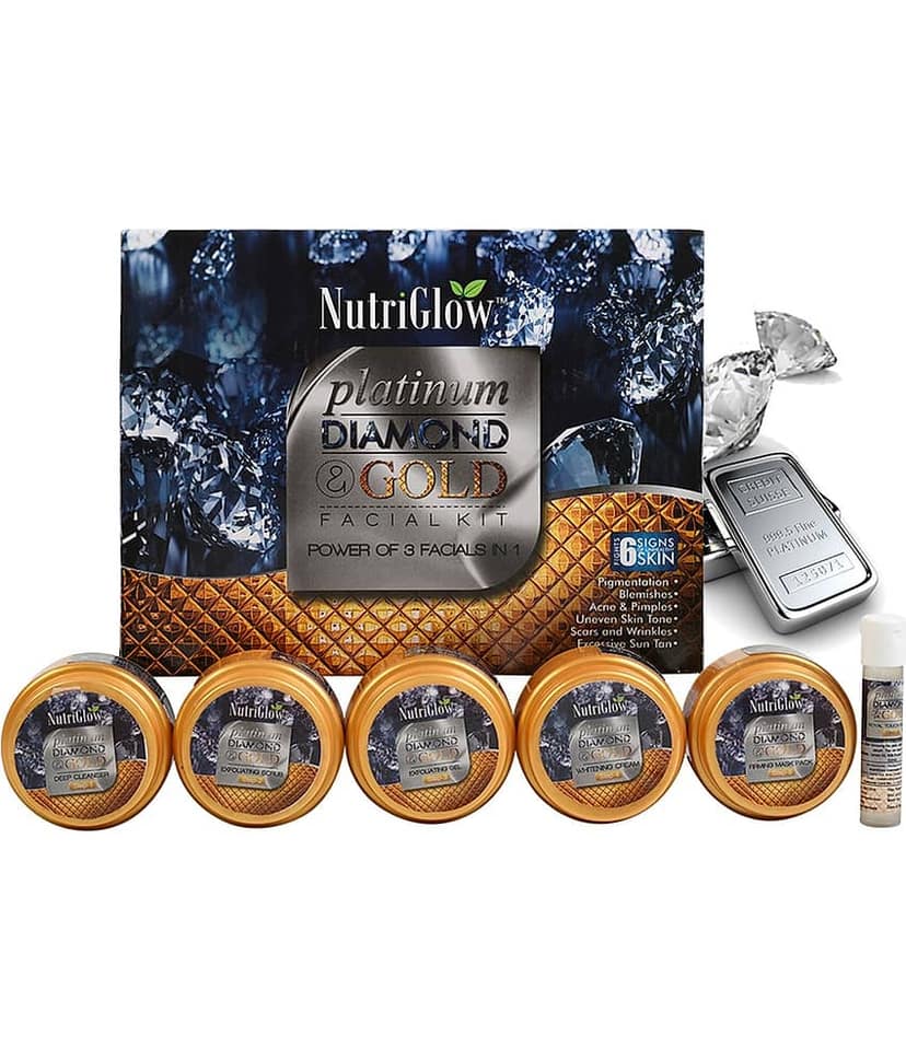 Nutriglow Platinum Diamond Gold Facial Kit Kit For Brightening, Glowing Skin, 250gm+10ml