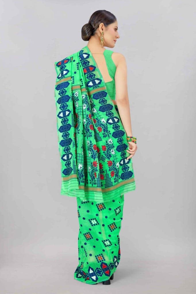 Green Woven Jamdani Cotton Silk Saree view 3