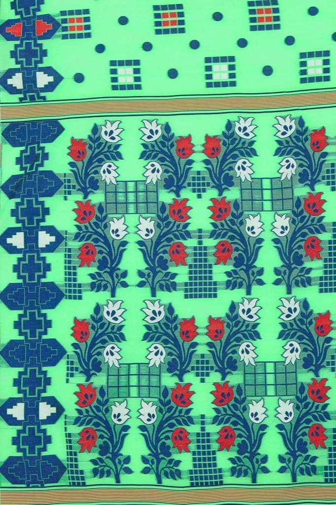 Green Woven Jamdani Cotton Silk Saree view 5