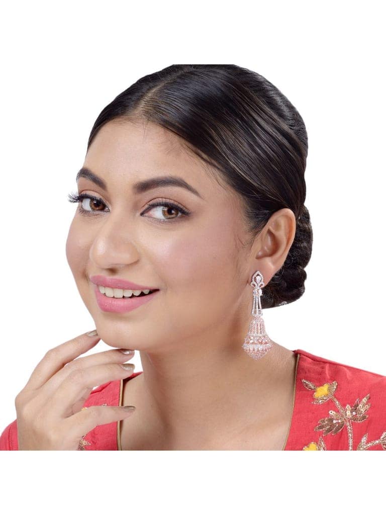 Rose Gold plated White AD studded handcrafted Bell shaped Jhumka for Women & Girls view 2