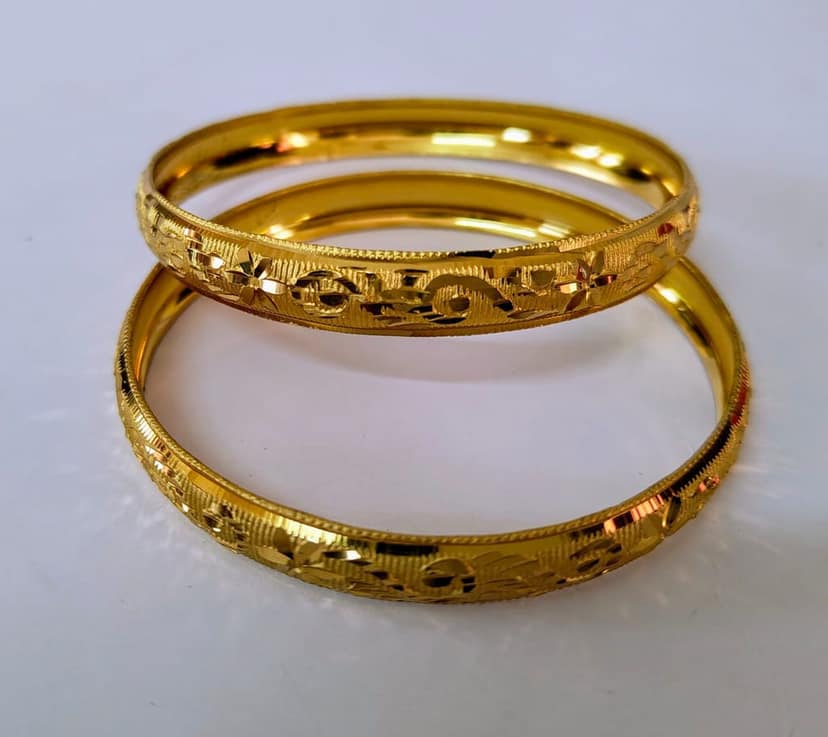 Gold plated Bangles with Intricate Floral Design, 2.8 Inches in Diameter view 2