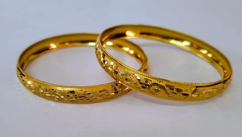 Gold plated Bangles with Intricate Floral Design, 2.8 Inches in Diameter view 4