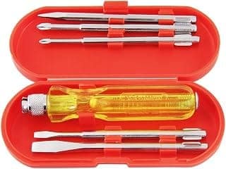 Spartan 5-in-1 Pc Screw Driver Set With 2 Flat Tip Blades(3.5mm & 6mm), 2 Phillips Head(0 & 1) & 1 Round Poker Bar | Ideal for Home Repair, Electrical Work, DIY & General Use (S-6, Yellow)