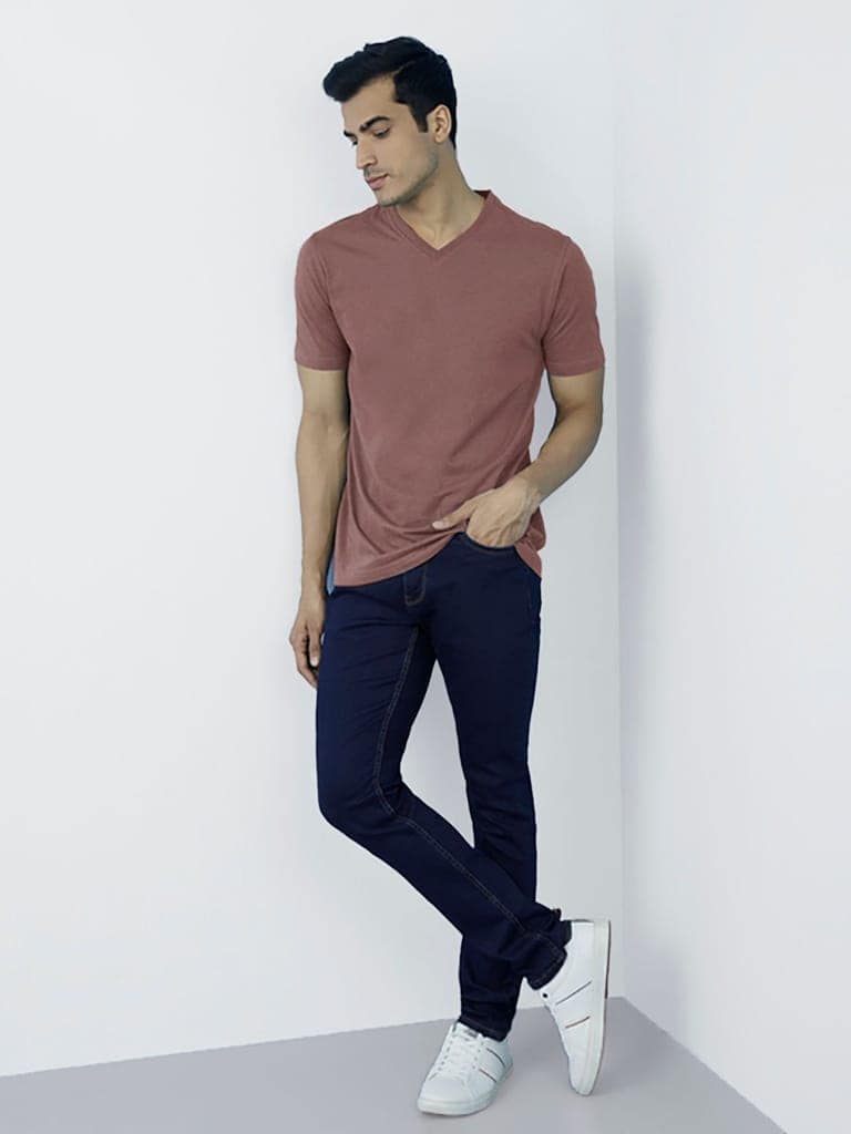 Mens Basic Light Brown V Neck T Shirt view 2