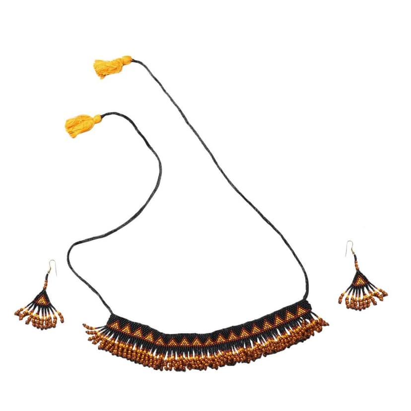Garvi Gurjari (A Gujarat Govt Enterprise Black Beaded Choker Necklace Set for Women