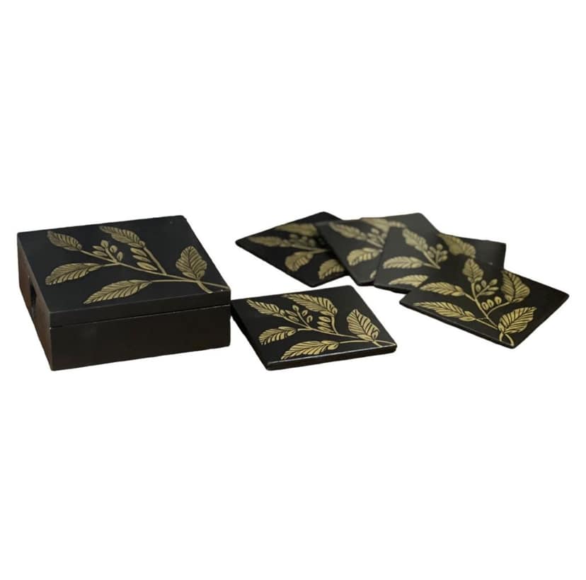 Wooden handpainted coasters set of 6 plates for home kitchen and dinning decor. view 2