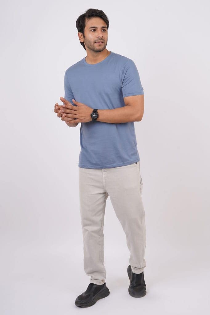 Men's Denim Blue Pima Cotton Crew Neck view 5
