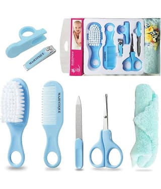 Majestique Baby Grooming Set Brush, Comb, Clipper, File & Baby Towel 7Pcs Blue