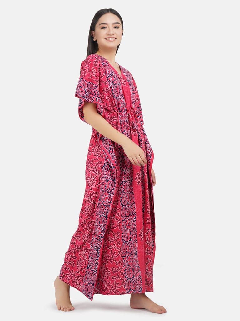 KOI SLEEPWEAR Cotton Kaftan Free Size Nighty Night Gown Sleepwear Red view 3