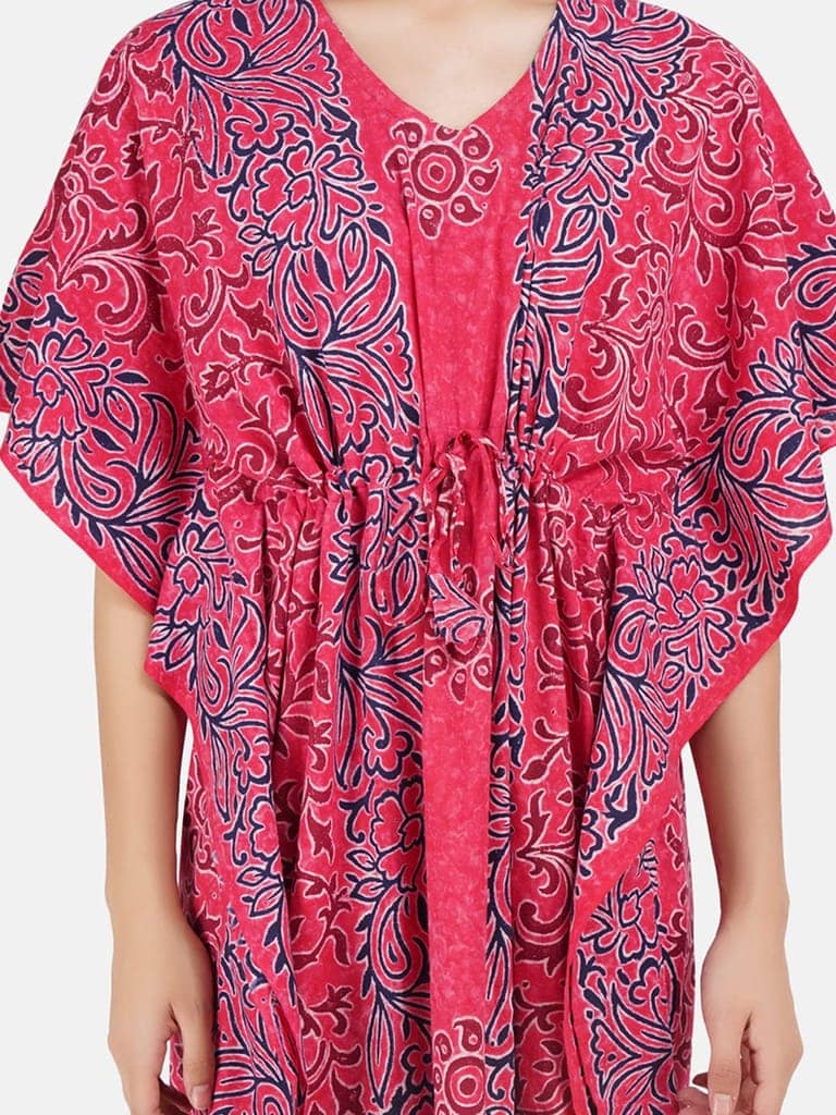 KOI SLEEPWEAR Cotton Kaftan Free Size Nighty Night Gown Sleepwear Red view 4