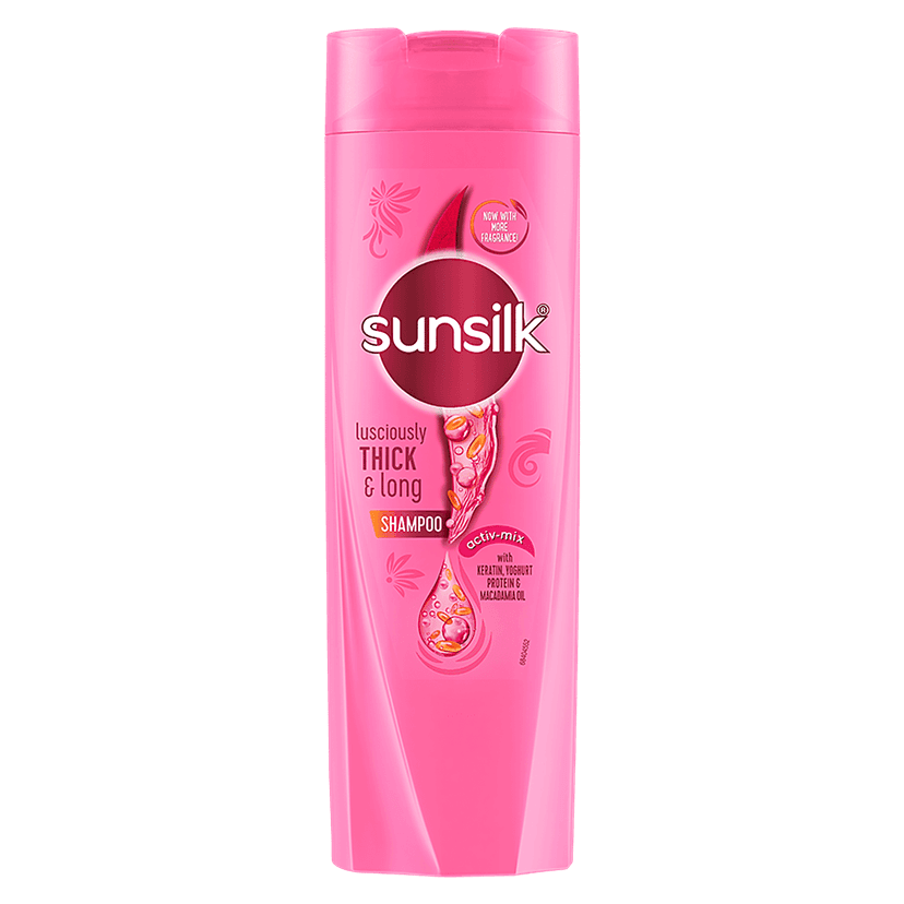 Sunsilk Lusciously Thick & Long Shampoo - With Keratin, Yoghurt Protein & Macadamia Oil, For 2X Thicker & Fuller Hair, 180 Ml