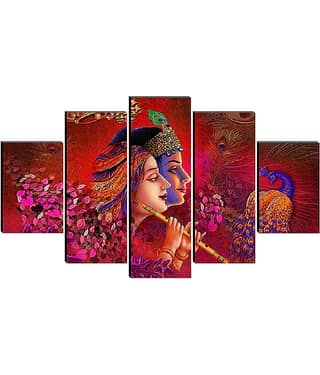 SNDArt Set Of 5 Radha Krishna Wall Paintings For Wall Decor Gift Items 18 x 30 inch