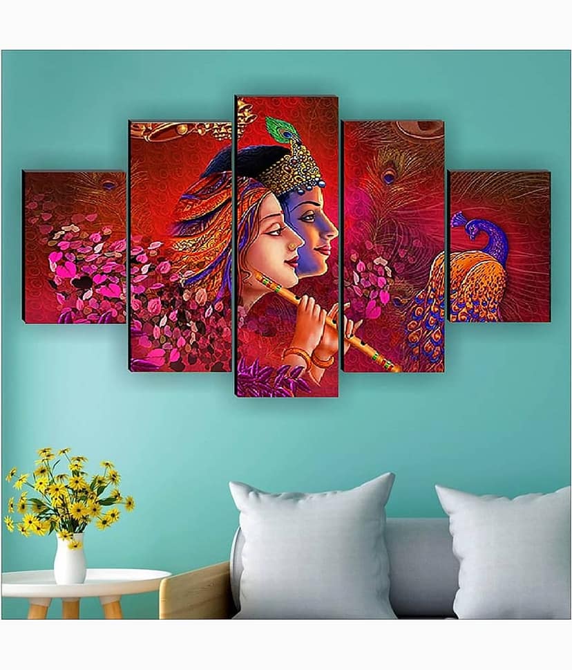 SNDArt Set Of 5 Radha Krishna Wall Paintings For Wall Decor Gift Items 18 x 30 inch view 2