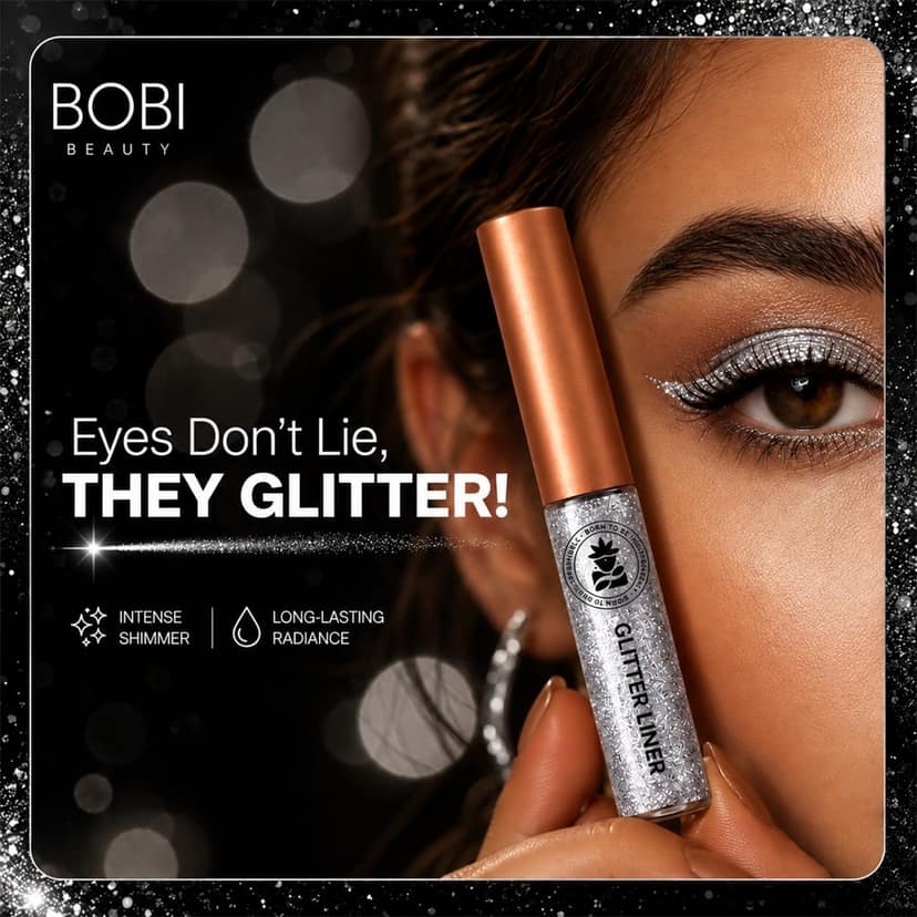 BOBI Glitter Eyeliner Silver | Diamond Sparkle Finish | Waterproof Long Wear | Quick Dry Smudge proof | Felt-Tip Precision | Cruelty-Free Paraben-Free-5ml view 2