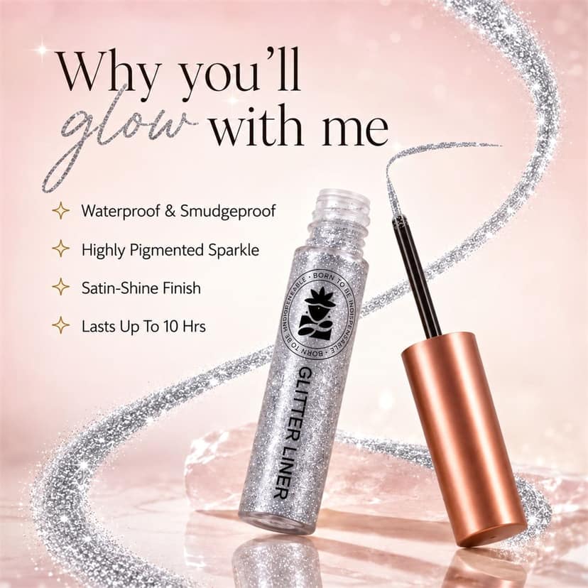 BOBI Glitter Eyeliner Silver | Diamond Sparkle Finish | Waterproof Long Wear | Quick Dry Smudge proof | Felt-Tip Precision | Cruelty-Free Paraben-Free-5ml view 4