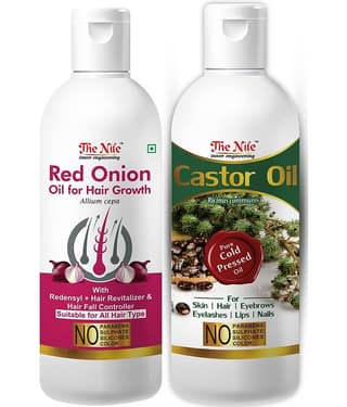 The Nile Red Onion Oil 150 ML + Castor Oil 200 ML Hair Oils 350 mL Pack of 2