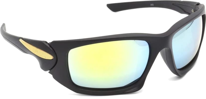Hrinkar Men's Rectangular Sports Sunglasses with Black & Brown Frame and Silver & Brown Lens (Medium) - Pack of 2 view 6