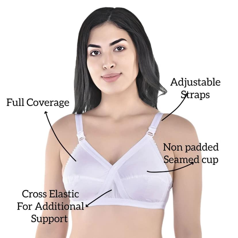 FASHION BONES Full Coverage Daily Use Cotton Cross Bra in Cup Size C for Women and Girls Combo Pack of 2 White view 2