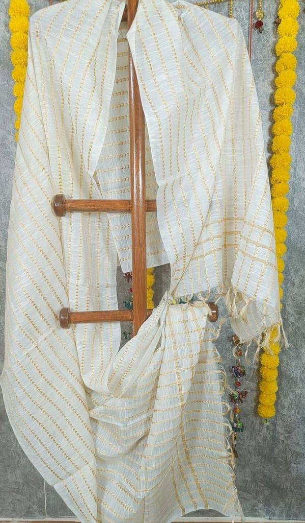Katan Silk Banarasi Brocade Dupatta White Color-8085 view 3