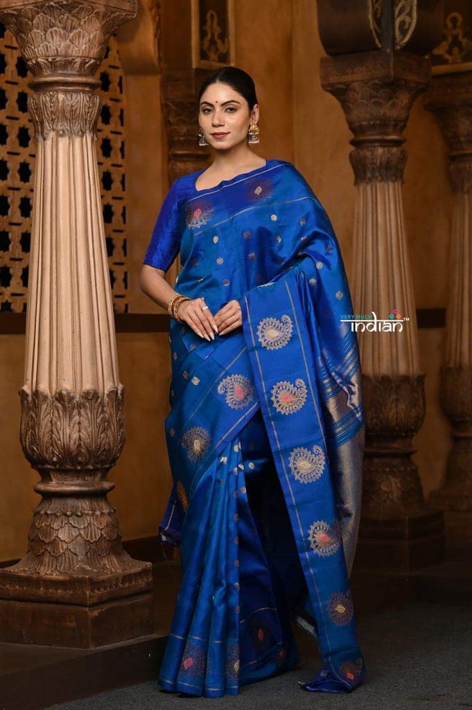 Parampara Revived ~ Gadwal Pure Silk Handloom Saree in Royal Peacock Blue