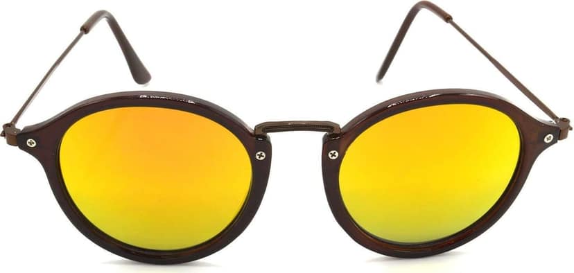 HRINKAR Unisex Round Sunglasses Brown & Black Frame, Golden & Grey Lens (Medium) - Pack of 2 view 2