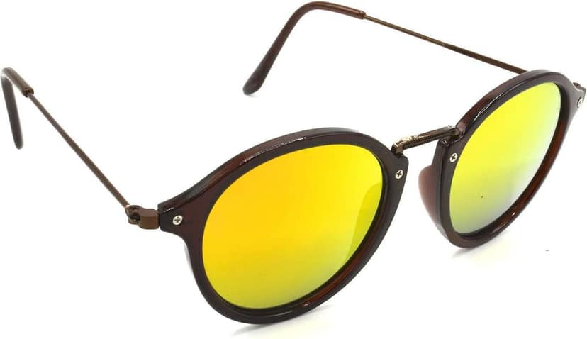 HRINKAR Unisex Round Sunglasses Brown & Black Frame, Golden & Grey Lens (Medium) - Pack of 2 view 6