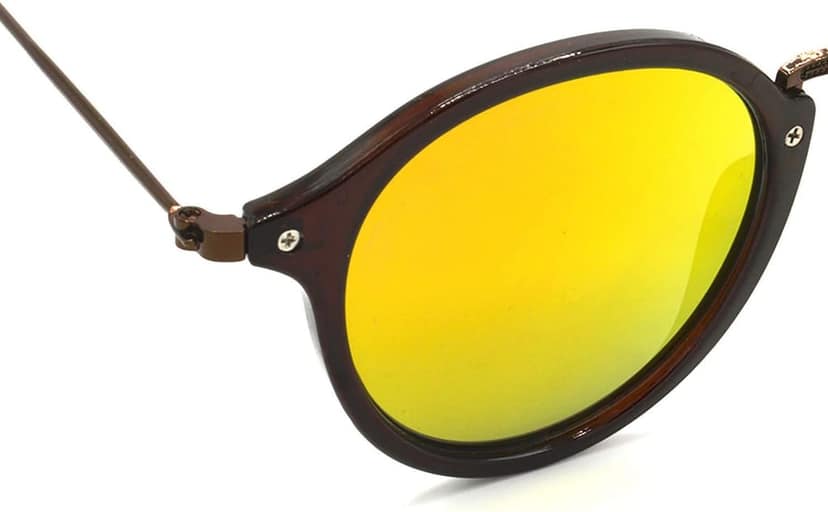 HRINKAR Unisex Round Sunglasses Brown & Black Frame, Golden & Grey Lens (Medium) - Pack of 2 view 7