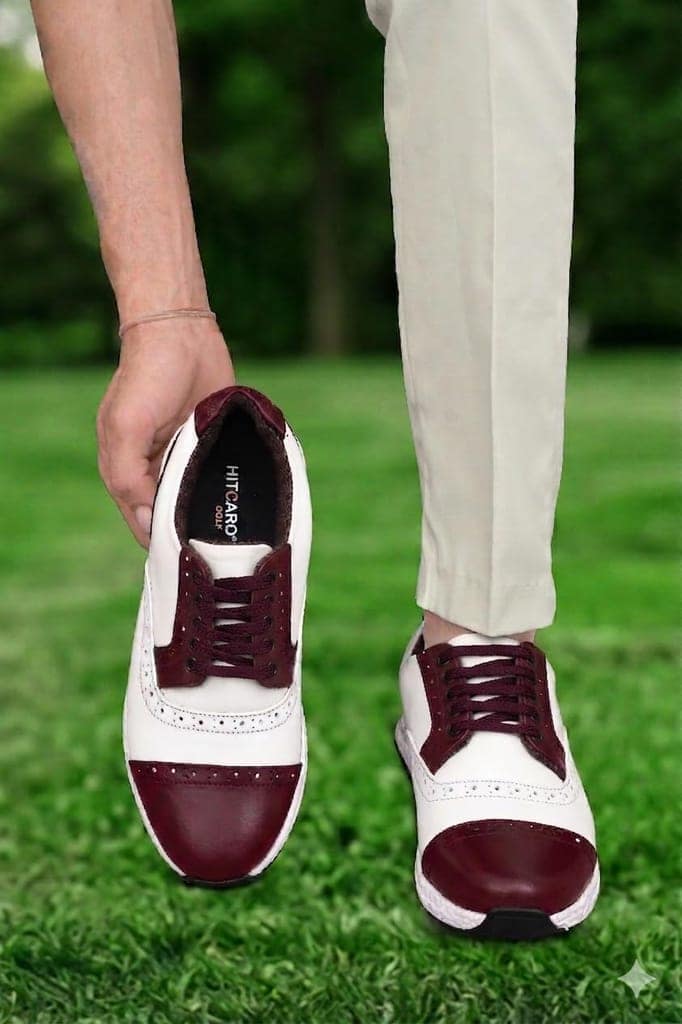 HITCARO® Men's Genuine Leather Lace-up Professional 100% Waterproof Premium Gold Golf Shoes PR-5407 view 2