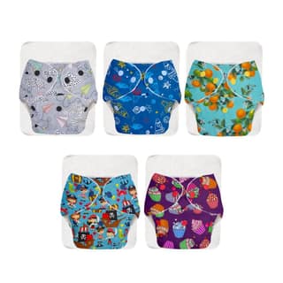 Superbottoms Basic Leakage-proof advanced cloth diapers for babies, High Absorbent 100% cotton 5 reusable diaper and 5 insert pad Combo Pack washable cloth diaper 3M -3Years Adjustable, Reduces Rash Superbottoms Basic Leakage-proof advanced cloth diapers