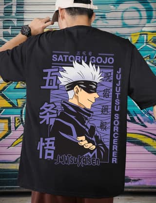 Scott Fincher Oversized Jujutsu Kaisen Satoru Gojo T-Shirt : AA(ARN)BLACK_131