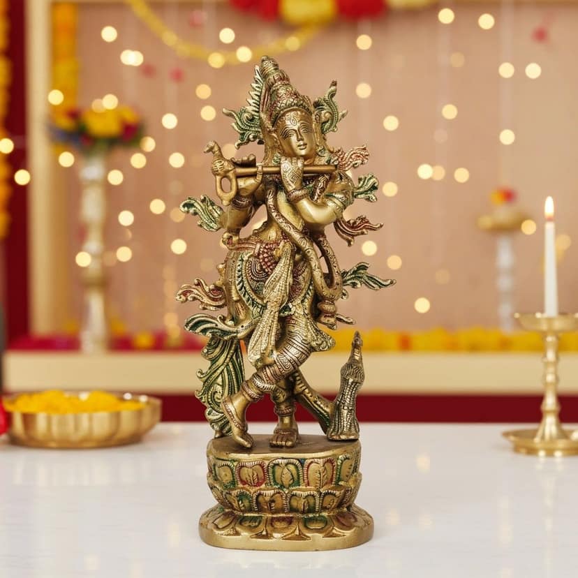 Brass Krishna Colour Statue (BSMAS615 C)