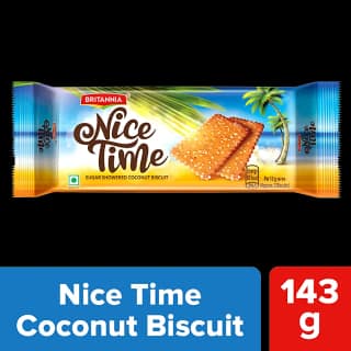 Britannia Nice Time Coconut Biscuit - Ready To Eat, Crunchy & Sweet, 143 G