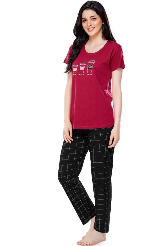 ZEYO Women's Cotton Green Checked Printed Stylish Night suit set view 4